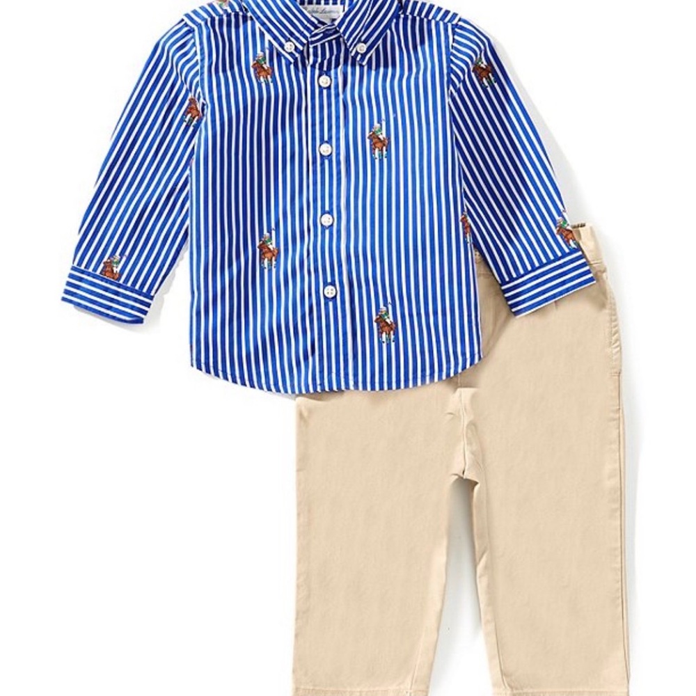 Boys Blue Striped Button-Down Shirt - Polo Embroidere